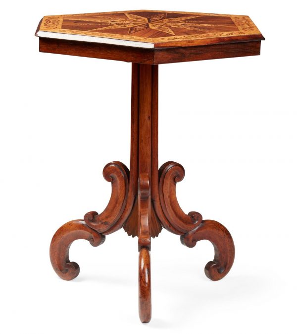 Mid-19th Century Hexagonal Specimen Woods Occasional Table