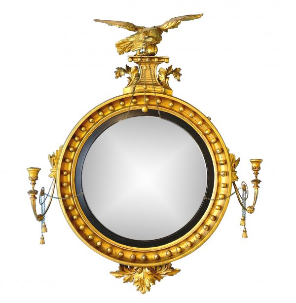 Large Regency Giltwood Convex Mirror