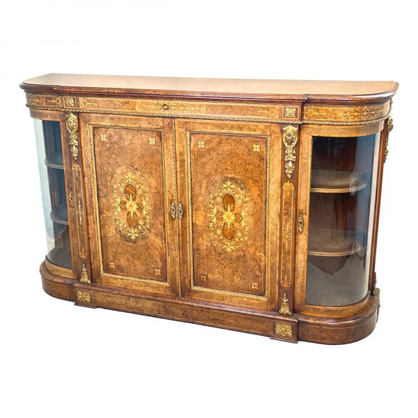 Victorian Burr Walnut Credenza Cabinet