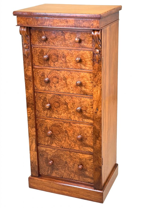 Burr Walnut Wellington Chest Of Drawers