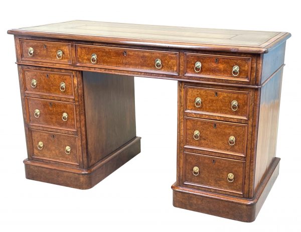 Burr Walnut Pedestal Desk