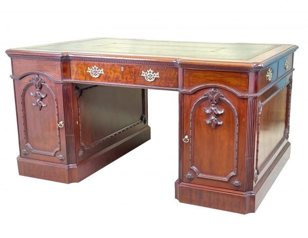 Chippendale Style Walnut Pedestal Partners Desk