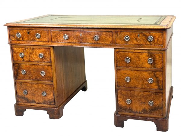 19th Century Burr Walnut Pedestal Desk