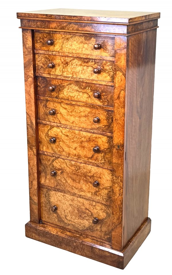 Burr Walnut Wellington Chest Of Drawers