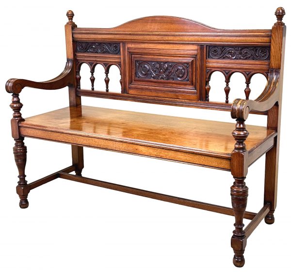 Late 19th Century Aesthetic Movement Mahogany Hall Bench