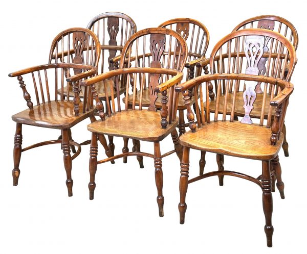 Set Of Six 19th Century Yew Windsor Chairs