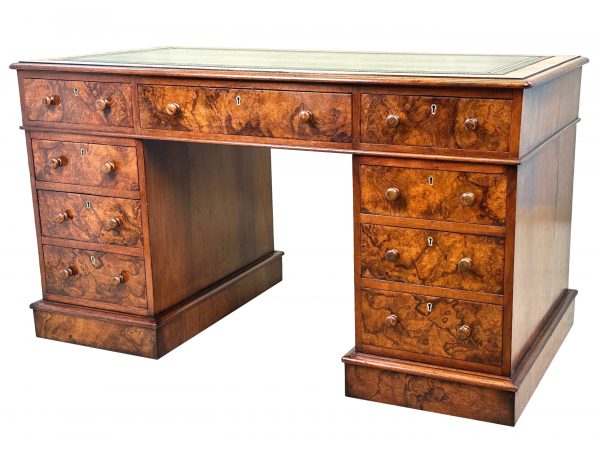 Burr Walnut 19th Century Pedestal Desk