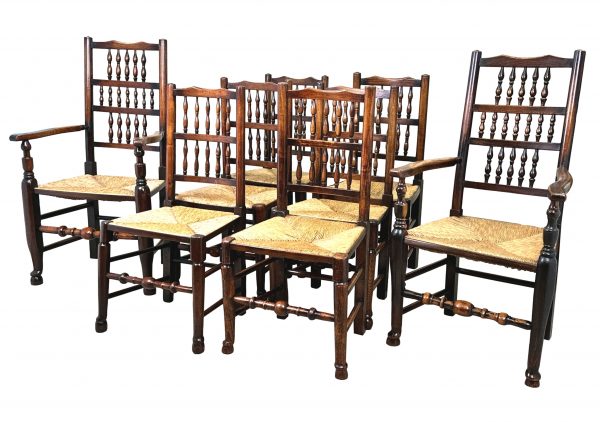 Set Of 8 Georgian Spindleback Farmhouse Dining Chairs