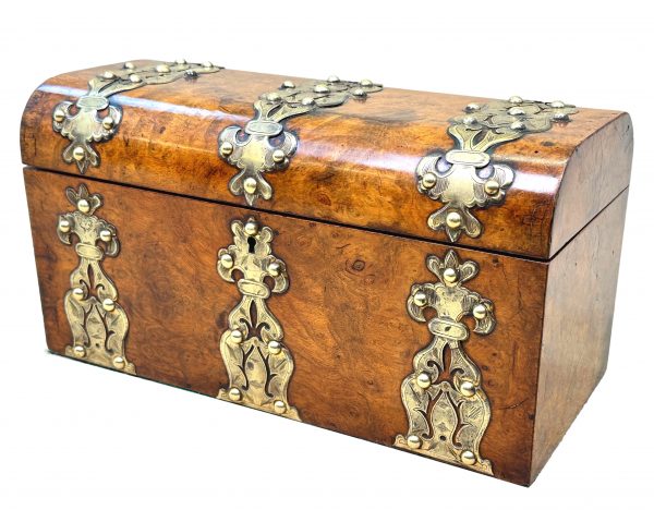 Victorian Burr Walnut Tea Caddy by “Parkins & Gotto”