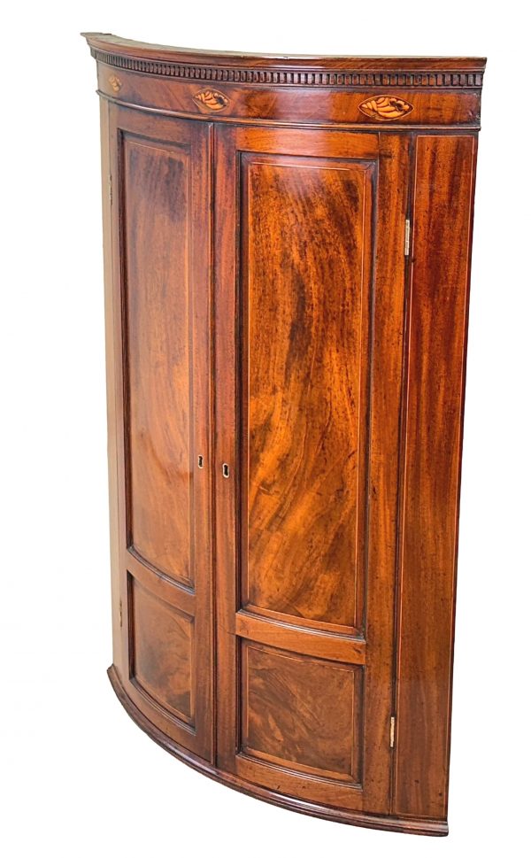 18th Century Mahogany Bow Corner Cupboard