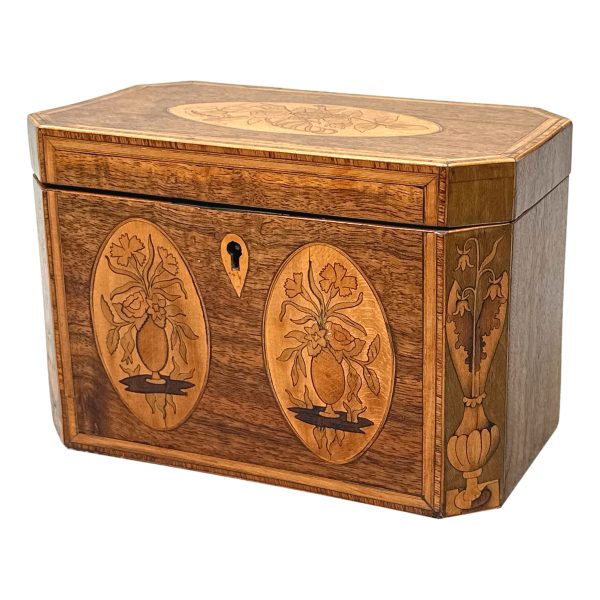 Georgian Mahogany Tea Caddy With Floral Inlaid Decoration