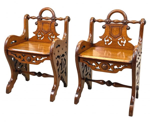 Pair Of 19th Century Oak Hall Seats