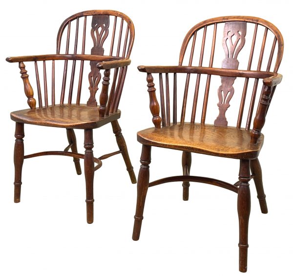 Pair Of 19th Century Yew Wood Windsor Armchairs