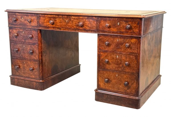 Large 19th Century Walnut Pedestal Desk