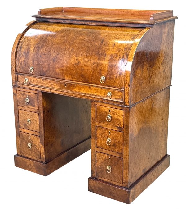 Burr Walnut Victorian Cylinder Desk