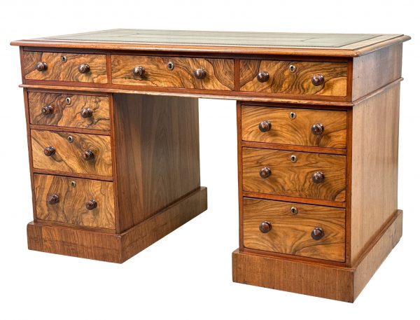 19th Century Figured Walnut Pedestal Desk