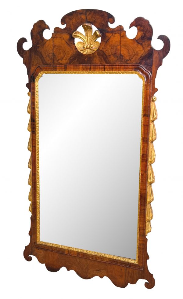Large George II Walnut & Gilt Wall Mirror