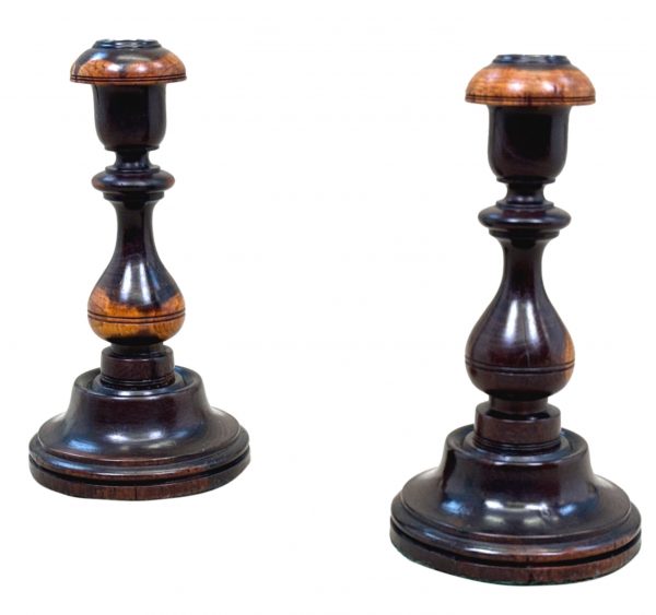 Pair Of 19th Century Lignum Vitae Treen Candlesticks