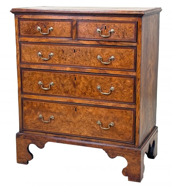 Rare Small 18th Century Burr Elm Chest Of Drawers