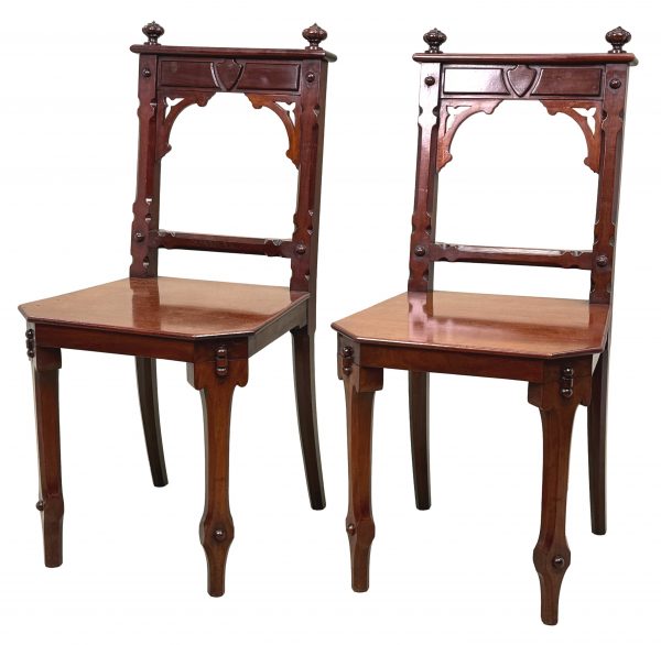 Pair Of Aesthetic Design Victorian Mahogany Hall Chairs