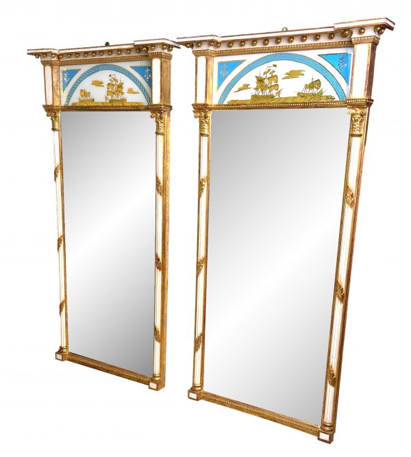 Pair Of Early 19th Century Painted & Gilded Pier Mirrors