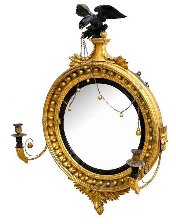 Large 19th Century Regency Giltwood Convex Mirror