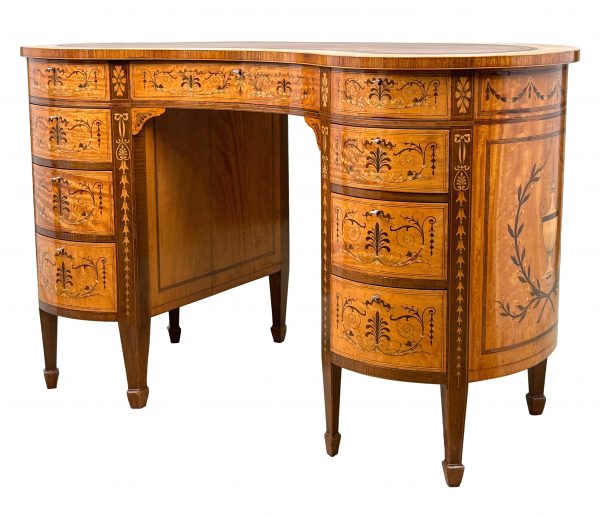 Late 19th Century Satinwood Kidney Shaped Desk By Edwards & Roberts