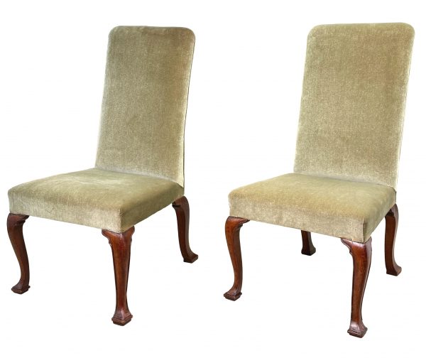 Rare Pair Of Early 18th Century Georgian Upholstered Side Chairs In Walnut