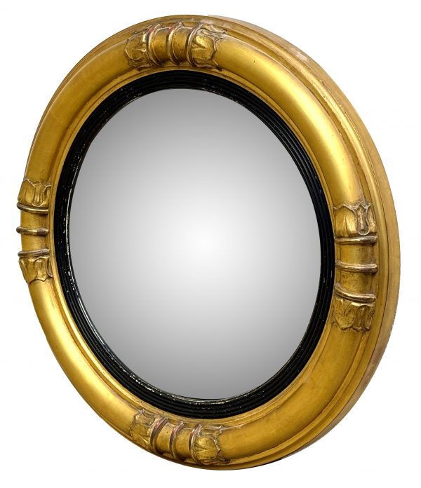 Small Mid 19th Century Giltwood Circular Convex Mirror