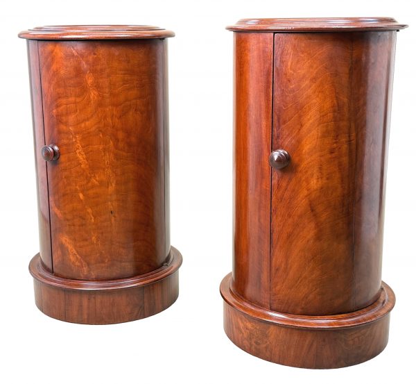 Matched Pair Of 19th Century Mahogany Cylindrical Bedside Night Tables